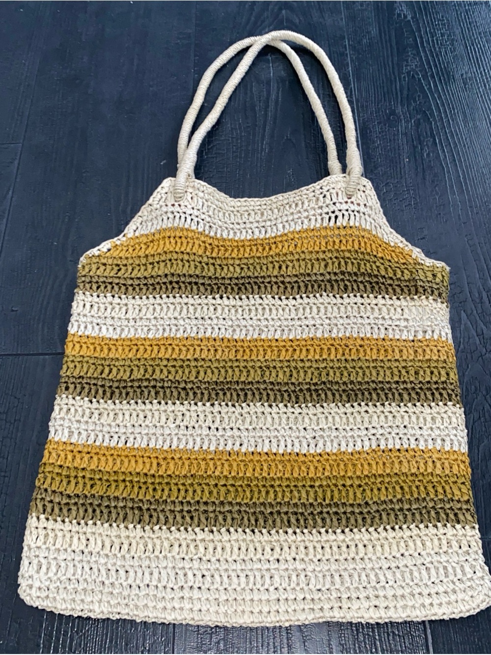 J. Crew VTG Y2K Paper Straw Beach Shoulder Bag Purse‎ Natural Tan Brown Striped
